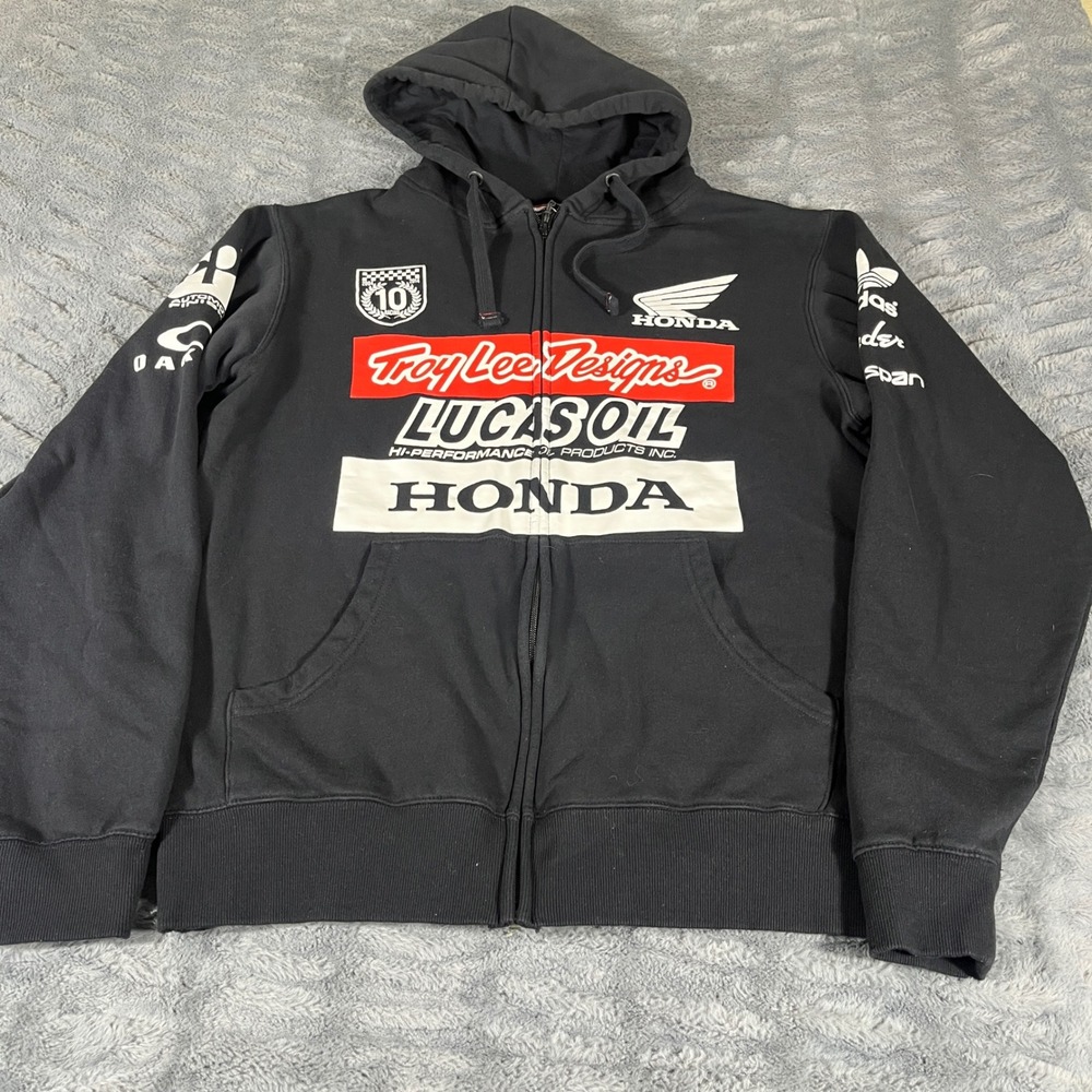 Troy Lee Designs Honda Lucas Oil Adidas Racing Full Zip Hoodie Black Mens Large